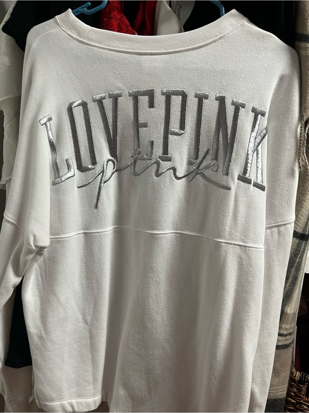 Victoria's Secret PINK White Sweatshirt with Silver Metallic Logo